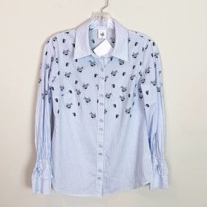 Cabi | pin striped floral print button up blouse